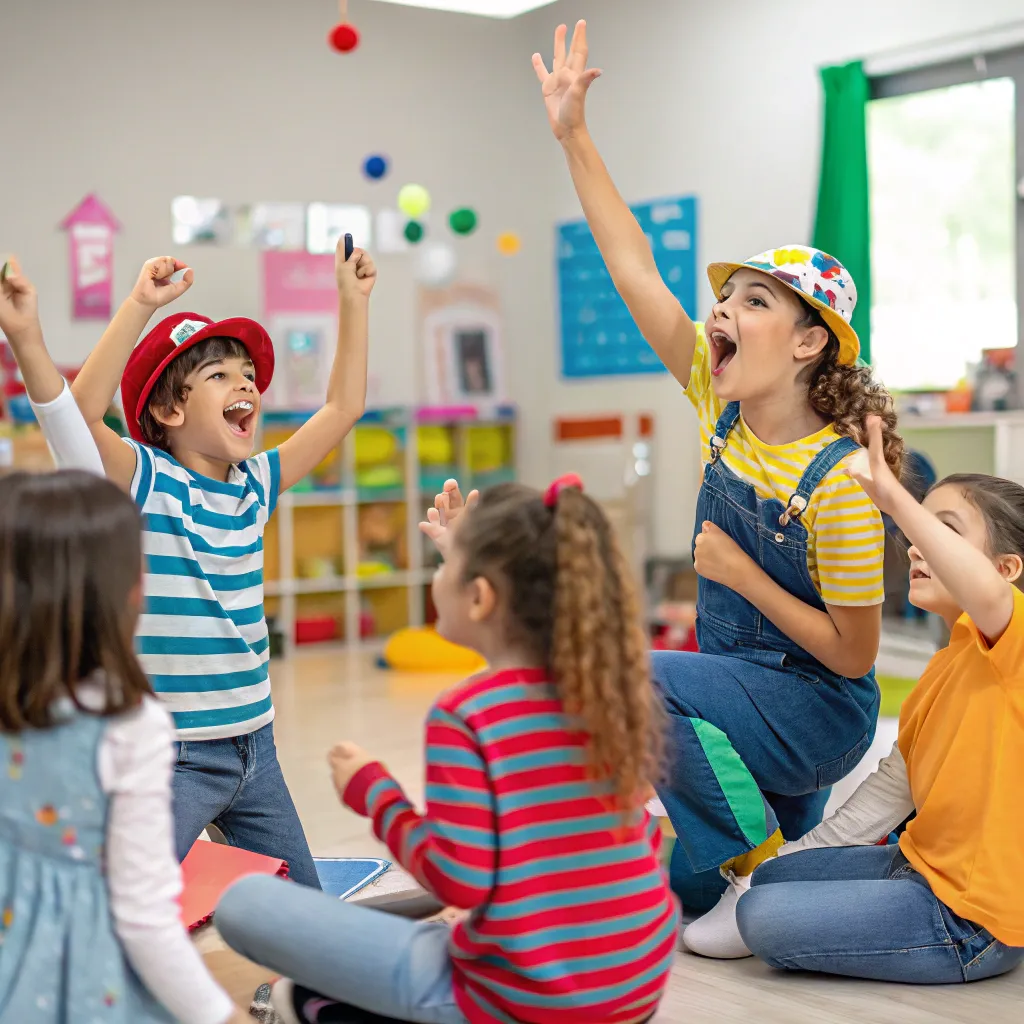 Children participating in a fun acting class